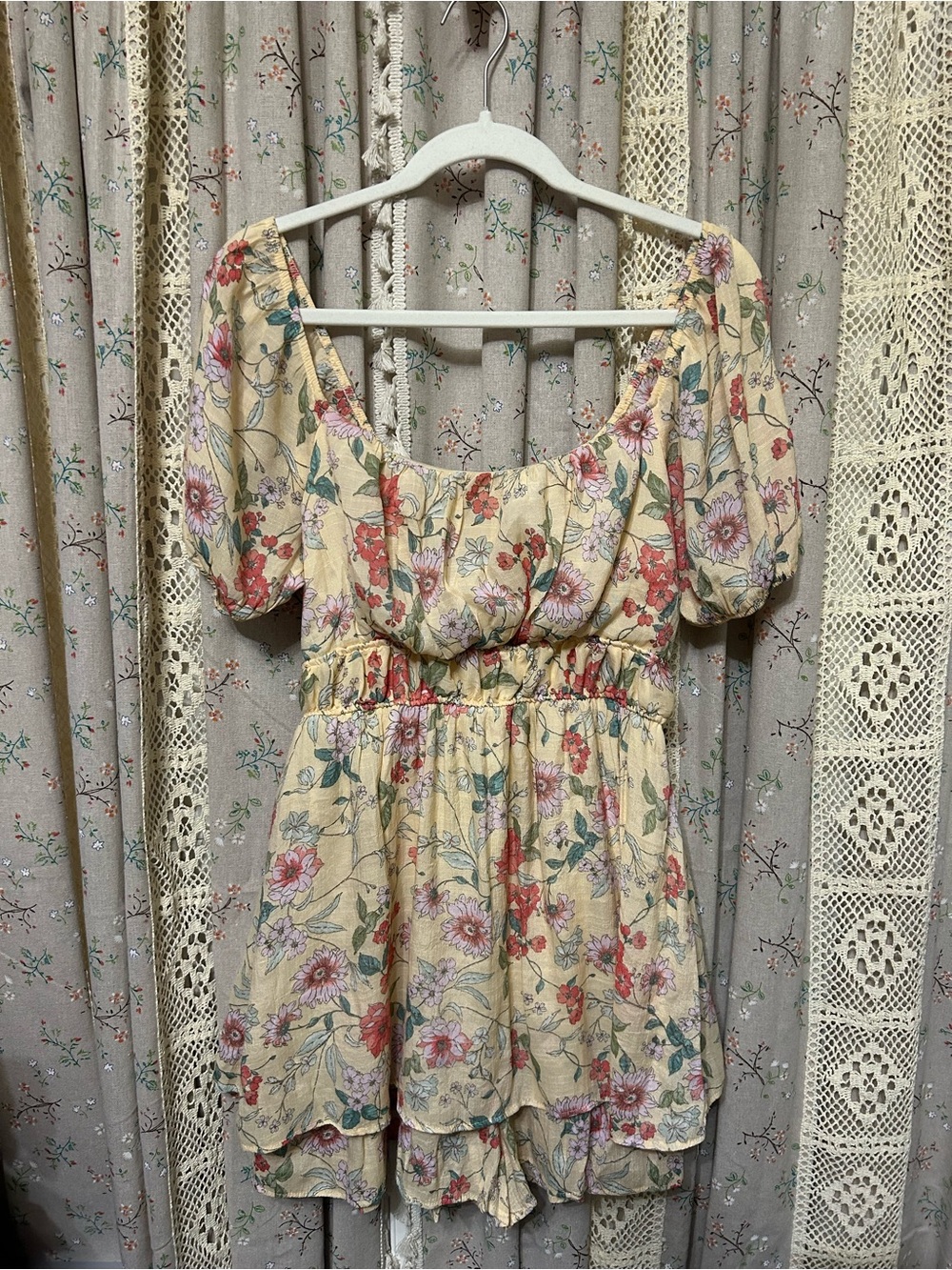 3/$25 As U Wish XL Floral Puff Sleeve Romper Cottagecore Prairie Fairy Mini
